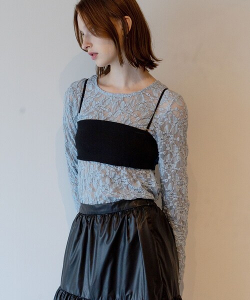 FREAK'S STORE（フリークスストア）の「チュールレース ロンT（Tシャツ/カットソー・レディース・ブラック/オフホワイト/サックスブルー・ﾌﾘ-）」の7枚目の写真