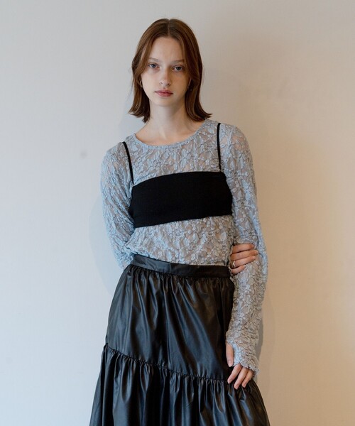 FREAK'S STORE（フリークスストア）の「チュールレース ロンT（Tシャツ/カットソー・レディース・ブラック/オフホワイト/サックスブルー・ﾌﾘ-）」の8枚目の写真