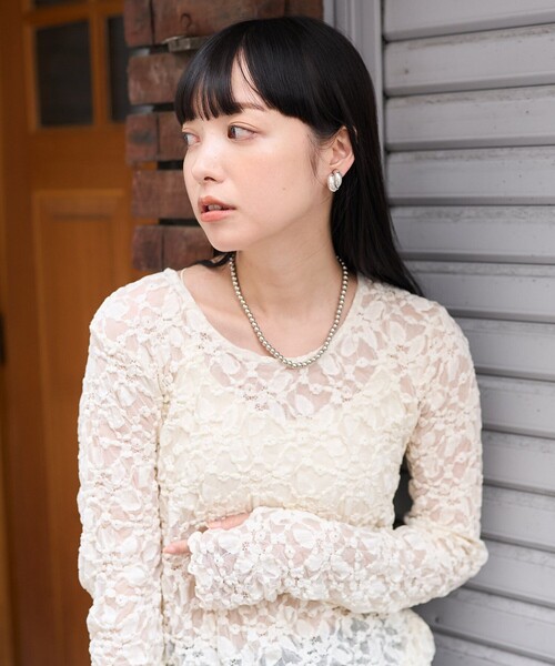 FREAK'S STORE（フリークスストア）の「チュールレース ロンT（Tシャツ/カットソー・レディース・ブラック/オフホワイト/サックスブルー・ﾌﾘ-）」の11枚目の写真