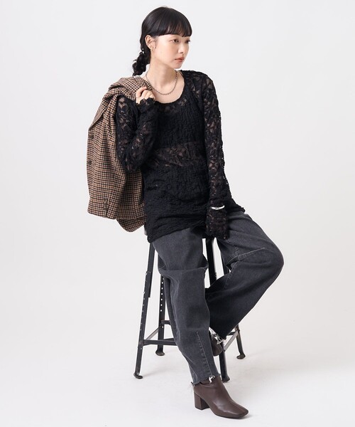 FREAK'S STORE（フリークスストア）の「チュールレース ロンT（Tシャツ/カットソー・レディース・ブラック/オフホワイト/サックスブルー・ﾌﾘ-）」の14枚目の写真