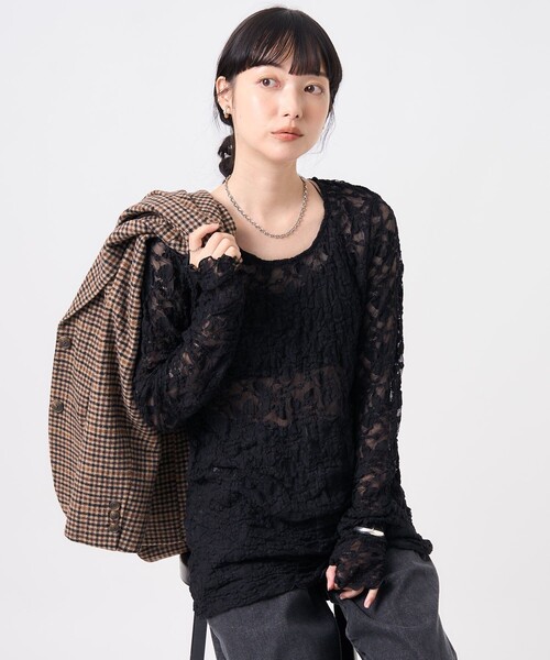 FREAK'S STORE（フリークスストア）の「チュールレース ロンT（Tシャツ/カットソー・レディース・ブラック/オフホワイト/サックスブルー・ﾌﾘ-）」の16枚目の写真