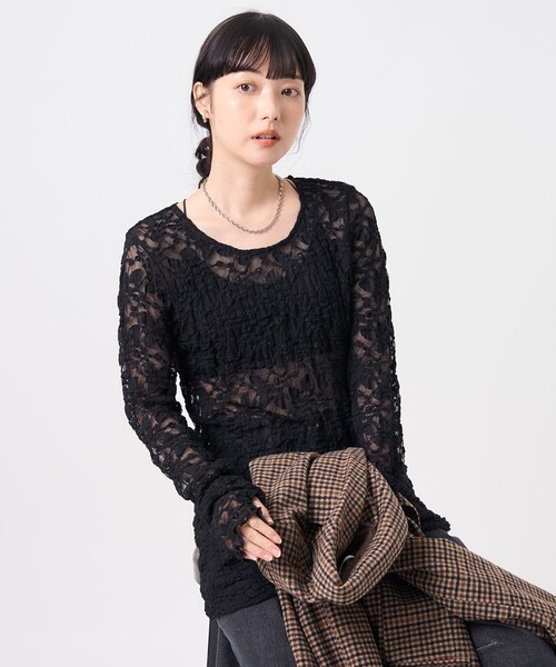 FREAK'S STORE（フリークスストア）の「チュールレース ロンT（Tシャツ/カットソー・レディース・ブラック/オフホワイト/サックスブルー・ﾌﾘ-）」の17枚目の写真