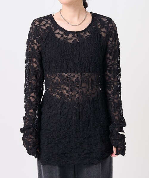 FREAK'S STORE（フリークスストア）の「チュールレース ロンT（Tシャツ/カットソー・レディース・ブラック/オフホワイト/サックスブルー・ﾌﾘ-）」の19枚目の写真