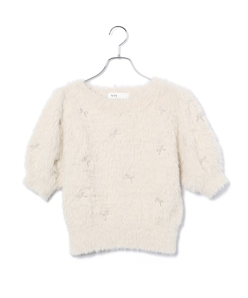 VIS（ビス）の「フェザーヤーンリボン刺繍ビーズニット（ニット/セーター・レディース・ブラック/ピンク/キナリ・FREE）」の6枚目の写真