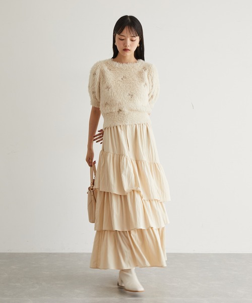 VIS（ビス）の「フェザーヤーンリボン刺繍ビーズニット（ニット/セーター・レディース・ブラック/ピンク/キナリ・FREE）」の13枚目の写真