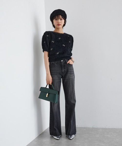 VIS（ビス）の「フェザーヤーンリボン刺繍ビーズニット（ニット/セーター・レディース・ブラック/ピンク/キナリ・FREE）」の11枚目の写真