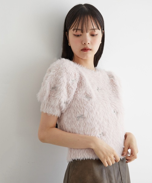 VIS（ビス）の「フェザーヤーンリボン刺繍ビーズニット（ニット/セーター・レディース・ブラック/ピンク/キナリ・FREE）」の10枚目の写真