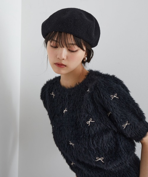 VIS（ビス）の「フェザーヤーンリボン刺繍ビーズニット（ニット/セーター・レディース・ブラック/ピンク/キナリ・FREE）」の8枚目の写真