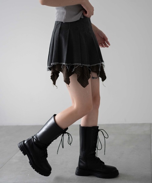 WEGO（ウィゴー）の「DISPARK/タックダメージミニスカート（スカート・レディース・ブラック/チャコール・FREE）」の5枚目の写真