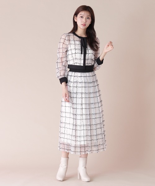 美品☆JILL STUART♡チェック柄　長袖シャツ　胸元リボン　ウール混　S fs9355-01_1.jpg
