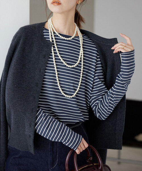 SLOBE IENA（スローブイエナ）の「T/C天竺ベーシックロンTEE（Tシャツ/カットソー・レディース・グレー/ホワイト/ダークブルー・FREE）」の3枚目の写真