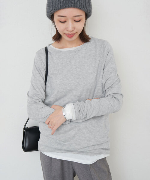 SLOBE IENA（スローブイエナ）の「T/C天竺ベーシックロンTEE（Tシャツ/カットソー・レディース・グレー/ホワイト/ダークブルー・FREE）」の7枚目の写真