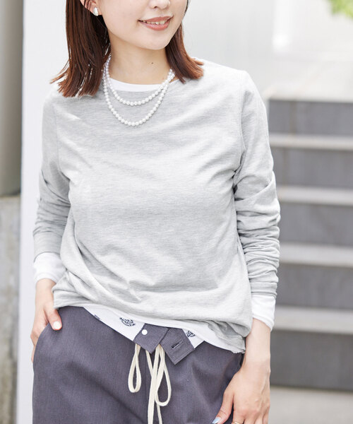 SLOBE IENA（スローブイエナ）の「T/C天竺ベーシックロンTEE（Tシャツ/カットソー・レディース・グレー/ホワイト/ダークブルー・FREE）」の12枚目の写真
