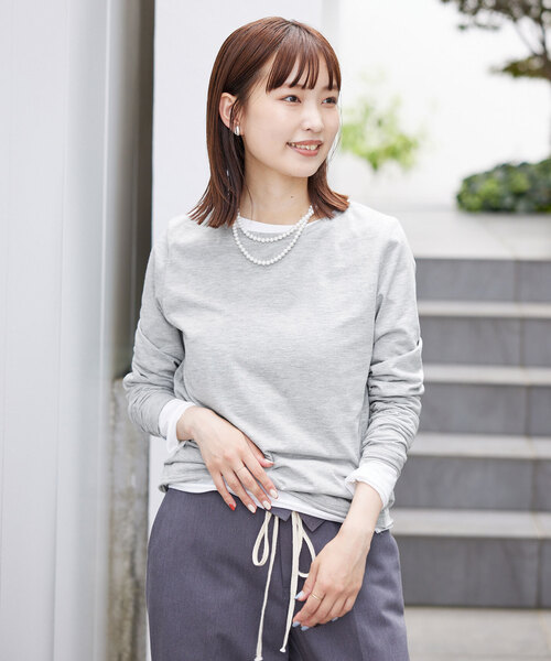 SLOBE IENA（スローブイエナ）の「T/C天竺ベーシックロンTEE（Tシャツ/カットソー・レディース・グレー/ホワイト/ダークブルー・FREE）」の13枚目の写真