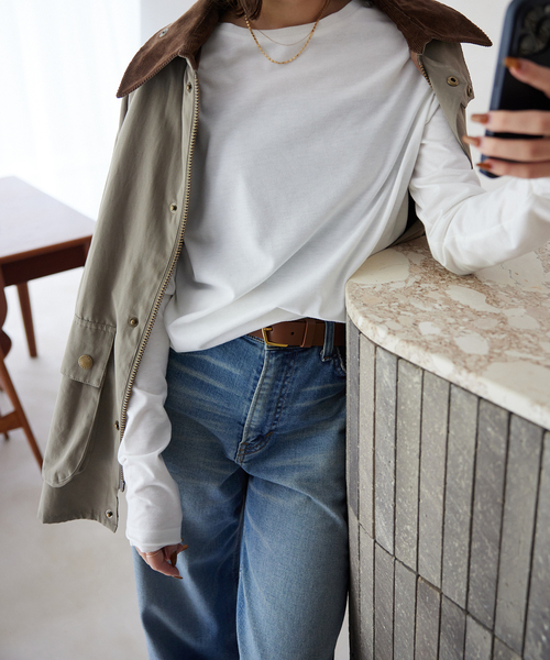 SLOBE IENA（スローブイエナ）の「T/C天竺ベーシックロンTEE（Tシャツ/カットソー・レディース・グレー/ホワイト/ダークブルー・FREE）」の19枚目の写真