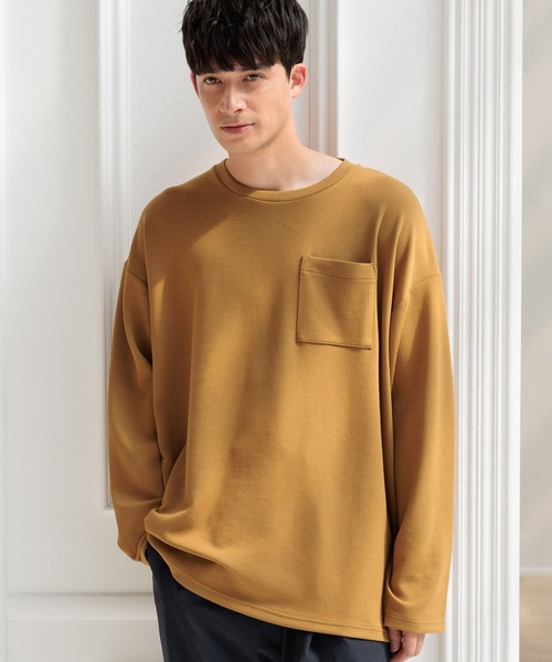 LAKOLE(ラコレ)の「ライトダンボールポケット長袖T / 143055(Tシャツ/カットソー・メンズ・マスタード/アクア/ブラック/ホワイト・MEDIUM/LARGE/X-LARGE)」の1枚目の写真