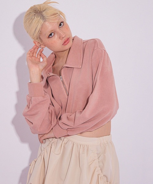 FOREVER 21(フォーエバー トゥエンティーワン)の「【2024FW】ピグメント裏毛ハーフジップスウェット(スウェット・レディース・オフホワイト/ネイビー/グレー/ピンク・FREE)」の4枚目の写真