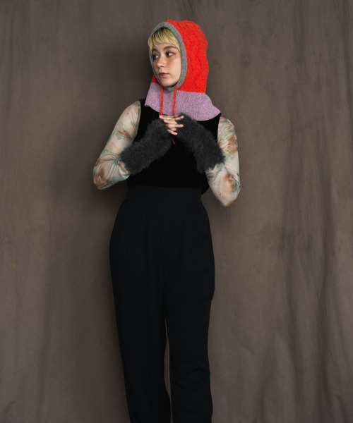 ORIENT MILLINERY(オリエント ミリナリー)の「MALL KNIT BALACLAVA 波編みバラクラバ(ニットキャップ/ビーニー・レディース・ブラック/ベージュ/オレンジ・FREE)」の6枚目の写真