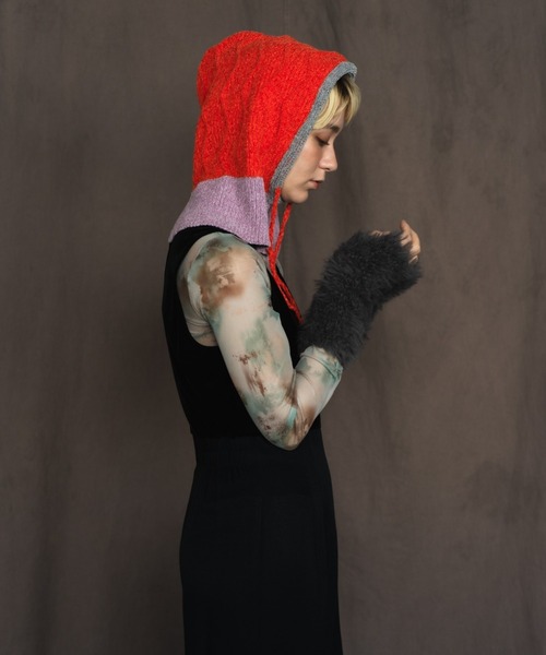 ORIENT MILLINERY(オリエント ミリナリー)の「MALL KNIT BALACLAVA 波編みバラクラバ(ニットキャップ/ビーニー・レディース・ブラック/ベージュ/オレンジ・FREE)」の7枚目の写真