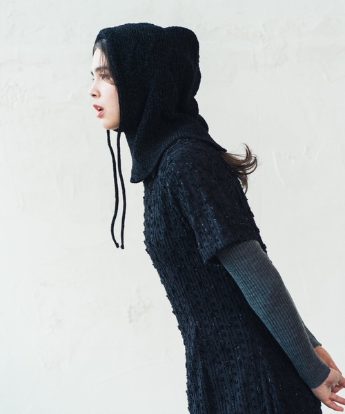 ORIENT MILLINERY(オリエント ミリナリー)の「MALL KNIT BALACLAVA 波編みバラクラバ(ニットキャップ/ビーニー・レディース・ブラック/ベージュ/オレンジ・FREE)」の18枚目の写真