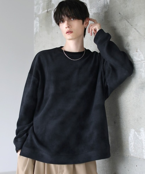 ETELIO（エテリオ）の「【25AW】カットコーデュロイ/ヴィンテージ加工クルーネックプルオーバー（スウェット・メンズ・ブラウン/ブラック/ブルーグレー/アイボリー/グレー/ワイン/グリーン/ブルー/ブラック系/ブルー系/ワイン系/ブラウン系・L/M/S/XL）」の3枚目の写真