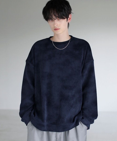 ETELIO（エテリオ）の「【25AW】カットコーデュロイ/ヴィンテージ加工クルーネックプルオーバー（スウェット・メンズ・ブラウン/ブラック/ブルーグレー/アイボリー/グレー/ワイン/グリーン/ブルー/ブラック系/ブルー系/ワイン系/ブラウン系・L/M/S/XL）」の10枚目の写真