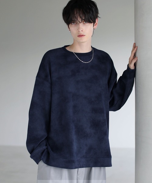 ETELIO（エテリオ）の「【25AW】カットコーデュロイ/ヴィンテージ加工クルーネックプルオーバー（スウェット・メンズ・ブラウン/ブラック/ブルーグレー/アイボリー/グレー/ワイン/グリーン/ブルー/ブラック系/ブルー系/ワイン系/ブラウン系・L/M/S/XL）」の20枚目の写真