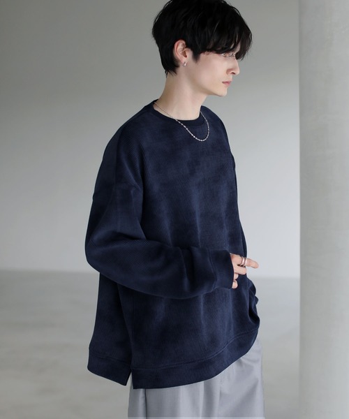 ETELIO（エテリオ）の「【25AW】カットコーデュロイ/ヴィンテージ加工クルーネックプルオーバー（スウェット・メンズ・ブラウン/ブラック/ブルーグレー/アイボリー/グレー/ワイン/グリーン/ブルー/ブラック系/ブルー系/ワイン系/ブラウン系・L/M/S/XL）」の21枚目の写真