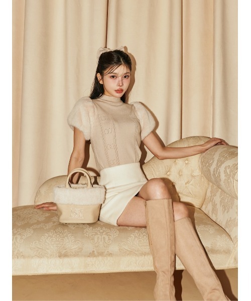 Darich（ダーリッチ）の「ファースリーブDDニットトップス（ニット/セーター・レディース・ベージュ/ブラック/グレー・FREE）」の8枚目の写真