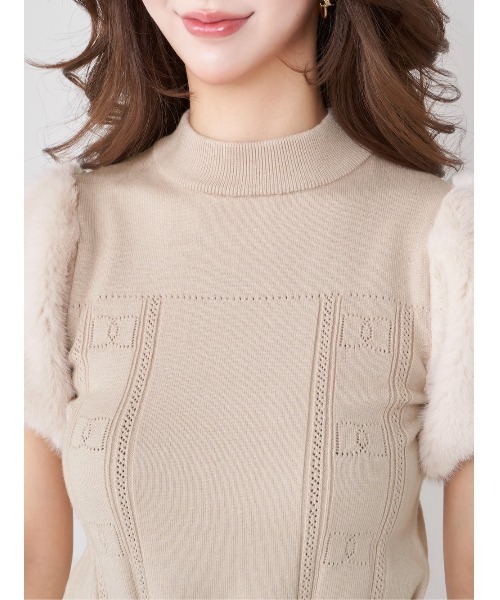 新品タグ付き ダーリッチ ポイントファーニットアンサンブル ベージュ×ホワイト 新品タグ付き ダーリッチ ポイントファーニットアンサンブル