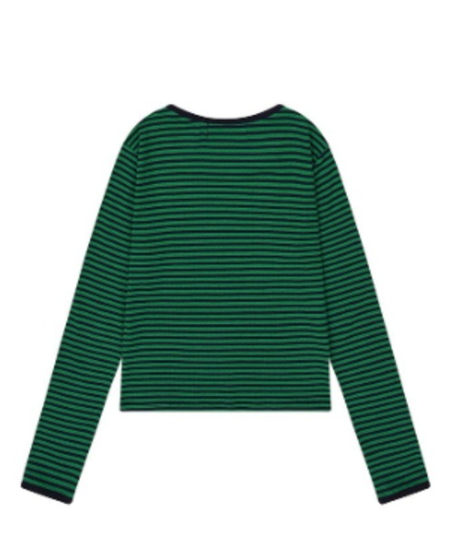 muahmuah（ムーアムーア）の「A'GEM/9 × .kom 『muah muah/ムーアムーア』 LOGO STITCH STRIPE LS/ロゴ ステッチ ストライプ 長袖カットソー（Tシャツ/カットソー・レディース・ブラック/ネイビー/ブラウン・FREE）」の18枚目の写真