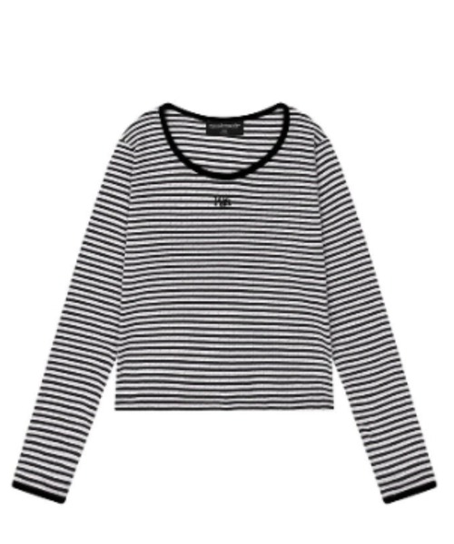 muahmuah（ムーアムーア）の「A'GEM/9 × .kom 『muah muah/ムーアムーア』 LOGO STITCH STRIPE LS/ロゴ ステッチ ストライプ 長袖カットソー（Tシャツ/カットソー・レディース・ブラック/ネイビー/ブラウン・FREE）」の15枚目の写真