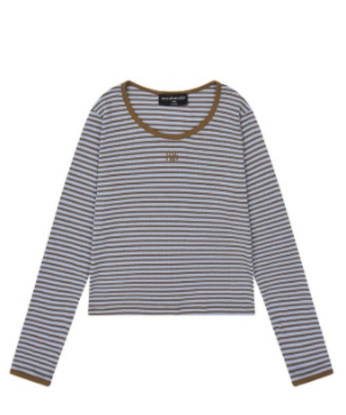 muahmuah（ムーアムーア）の「A'GEM/9 × .kom 『muah muah/ムーアムーア』 LOGO STITCH STRIPE LS/ロゴ ステッチ ストライプ 長袖カットソー（Tシャツ/カットソー・レディース・ブラック/ネイビー/ブラウン・FREE）」の16枚目の写真