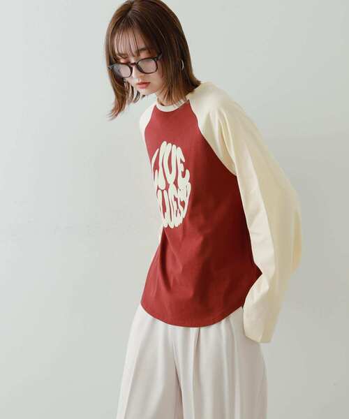 SENSE OF PLACE by URBAN RESEARCH（センスオブプレイスバイアーバンリサーチ）の「『別注』さらさ×SENSE OF PLACE　バイカラーラグランロングTシャツ（Tシャツ/カットソー・レディース・ブラウン/アイボリー/ミント・ONE）」の11枚目の写真