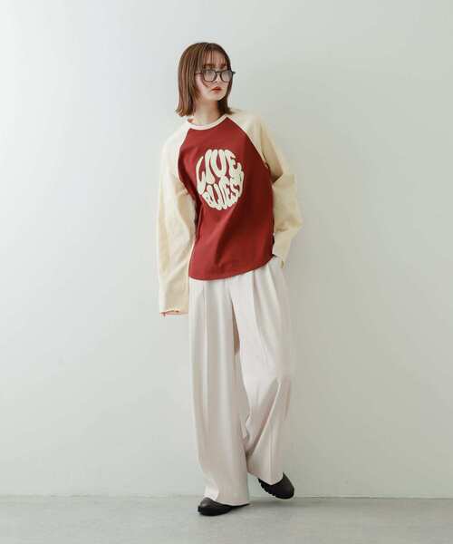 SENSE OF PLACE by URBAN RESEARCH（センスオブプレイスバイアーバンリサーチ）の「『別注』さらさ×SENSE OF PLACE　バイカラーラグランロングTシャツ（Tシャツ/カットソー・レディース・ブラウン/アイボリー/ミント・ONE）」の13枚目の写真