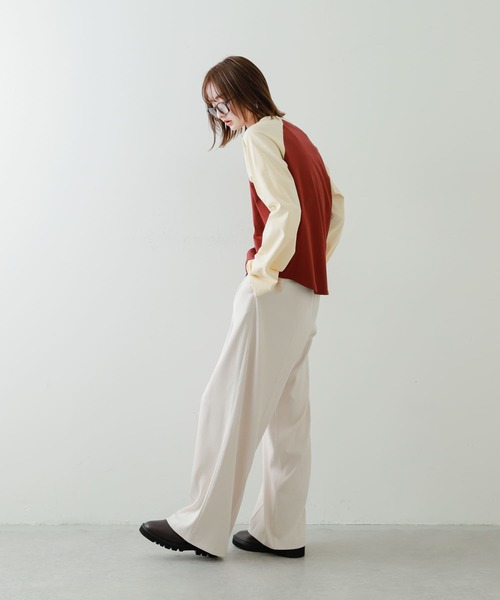 SENSE OF PLACE by URBAN RESEARCH（センスオブプレイスバイアーバンリサーチ）の「『別注』さらさ×SENSE OF PLACE　バイカラーラグランロングTシャツ（Tシャツ/カットソー・レディース・ブラウン/アイボリー/ミント・ONE）」の15枚目の写真