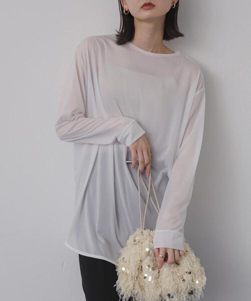 SENSE OF PLACE by URBAN RESEARCH(センスオブプレイスバイアーバンリサーチ)の「ラウンドテールシアールーズトップ(Tシャツ/カットソー・レディース・ネイビー/ブラック/オフホワイト・ONE)」の2枚目の写真