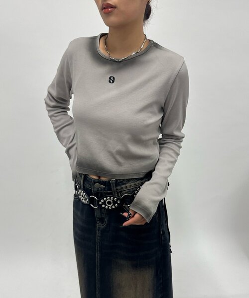 WHO'S WHO gallery(フーズフーギャラリー)の「【SLOPPY/スロッピー】スマッジトップス(Tシャツ/カットソー・レディース・チャコールグレー/ライトグレー・FREE)」の3枚目の写真