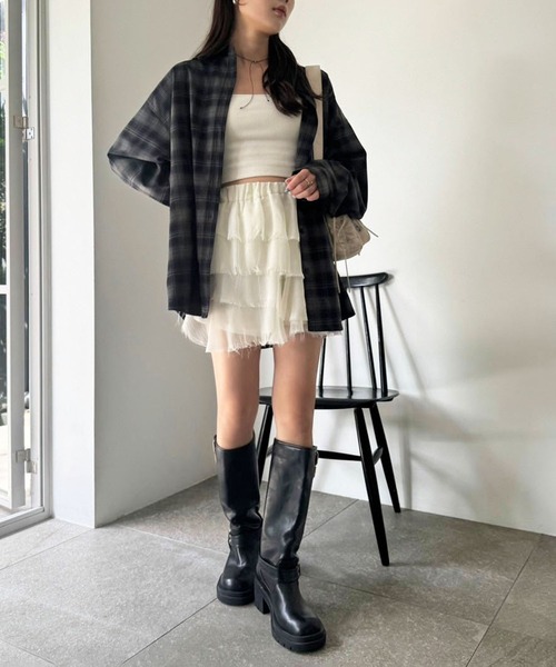 one after another NICE CLAUP(ワンアフターアナザーナイスクラップ)の「オーバーサイズチェックシャツ(シャツ/ブラウス・レディース・グレー系/ブラウン系/ホワイト×ブラック・FREE)」の10枚目の写真