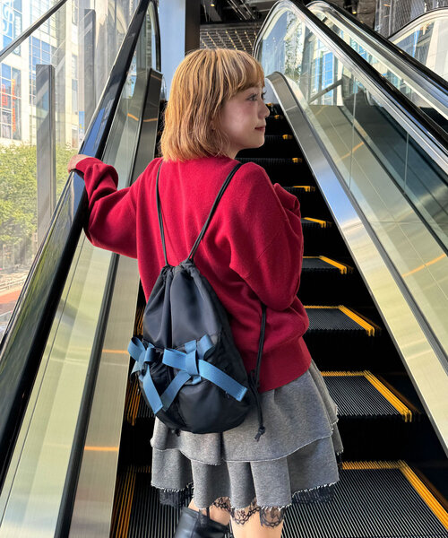 CIAOPANIC（チャオパニック）の「テープリボンナイロンナップザック（バックパック/リュック・レディース・ブラック/カーキ・FREE）」の9枚目の写真