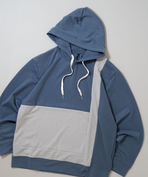 Ritzy（リッツィー）の「cardboard knit switching hoodie/ダンボールニット 切り替え プルオーバー パーカー レディース メンズ（パーカー・メンズ・チャコールグレー/サックスブルー/ブラック/ホワイト・L/XL/M）」の4枚目の写真