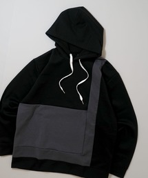 cardboard knit switching hoodie/ダンボールニット 切り替え プルオーバー パーカー レディース メンズ