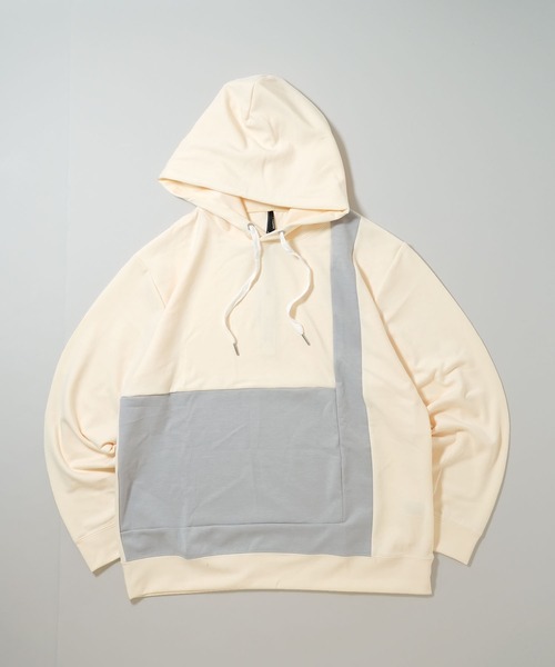 Ritzy（リッツィー）の「cardboard knit switching hoodie/ダンボールニット 切り替え プルオーバー パーカー レディース メンズ（パーカー・メンズ・チャコールグレー/サックスブルー/ブラック/ホワイト・L/XL/M）」の5枚目の写真