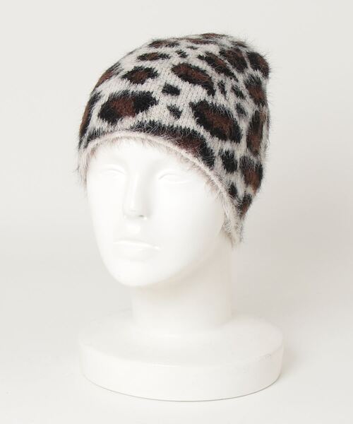 XU（エックスユー）の「【XU】mohair leopard beanie / 【エックスユー】モヘアファーレオパードニット帽子（ニットキャップ/ビーニー・メンズ・アイボリー/ブラウン・ONE SIZE）」の7枚目の写真