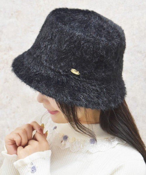 axes femme（アクシーズファム）の「プレート付シャギーバケハ（ハット・レディース・ワイン/ブラック/ホワイト・FREE）」の3枚目の写真