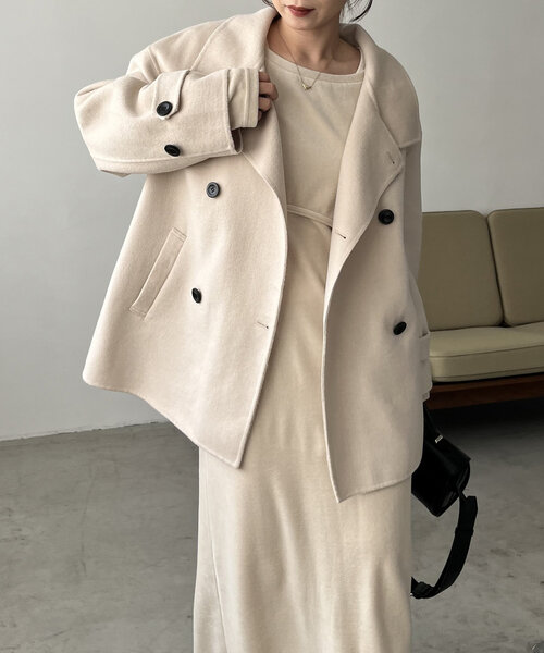 CAPRICIEUX LE'MAGE（カプリシューレマージュ）の「【サイズ展開あり】Wフェイススタンドウールコート（その他アウター・レディース・ライトベージュ/ブラック・38/36）」の18枚目の写真