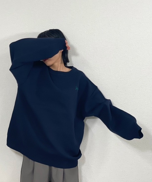 gossara（ゴサラ）の「手書き風ロゴニットPO（ニット/セーター・レディース・グレー/ネイビー/アイボリー・FREE）」の9枚目の写真