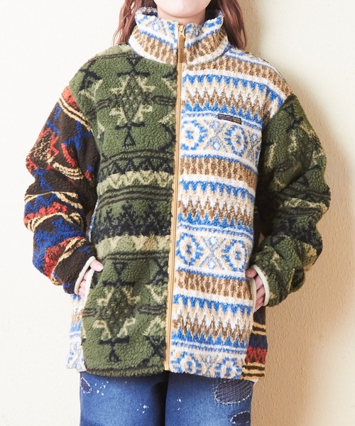 CUBE SUGAR（キューブシュガー）の「総柄ボアジップアップスタンドカラージャケット（ブルゾン・レディース・ベージュ/マルチ/カーキ/ブラウン・M）」の18枚目の写真