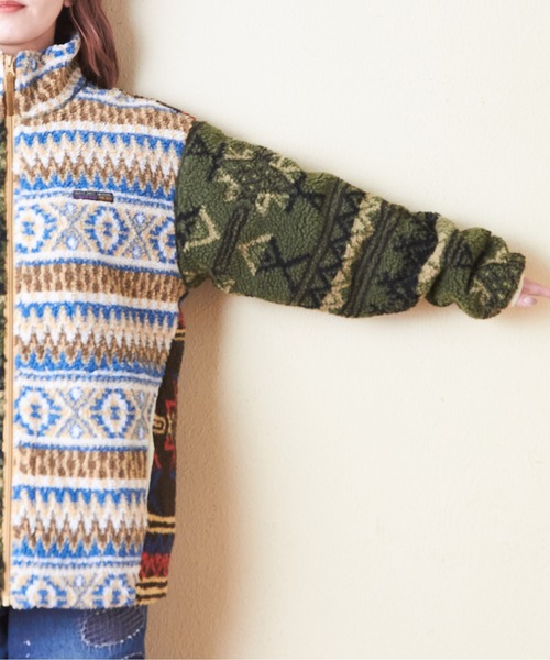 CUBE SUGAR（キューブシュガー）の「総柄ボアジップアップスタンドカラージャケット（ブルゾン・レディース・ベージュ/マルチ/カーキ/ブラウン・M）」の19枚目の写真