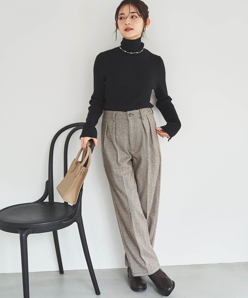 mil(ミル)の「【150㎝前後の小柄さんサイズ】ヘリンボーン柄 ストレートパンツ(その他パンツ・レディース・ブラウン/グレイッシュベージュ・M-Regular/S-Regular/M-Short/S-Short)」の4枚目の写真